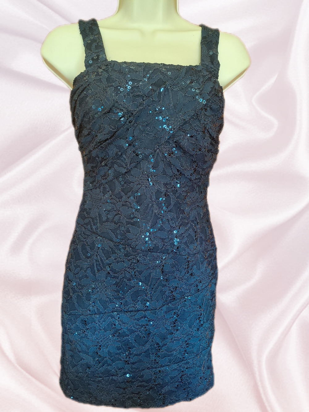 My Michelle Navy Blue Lace Sequin Mini Dress